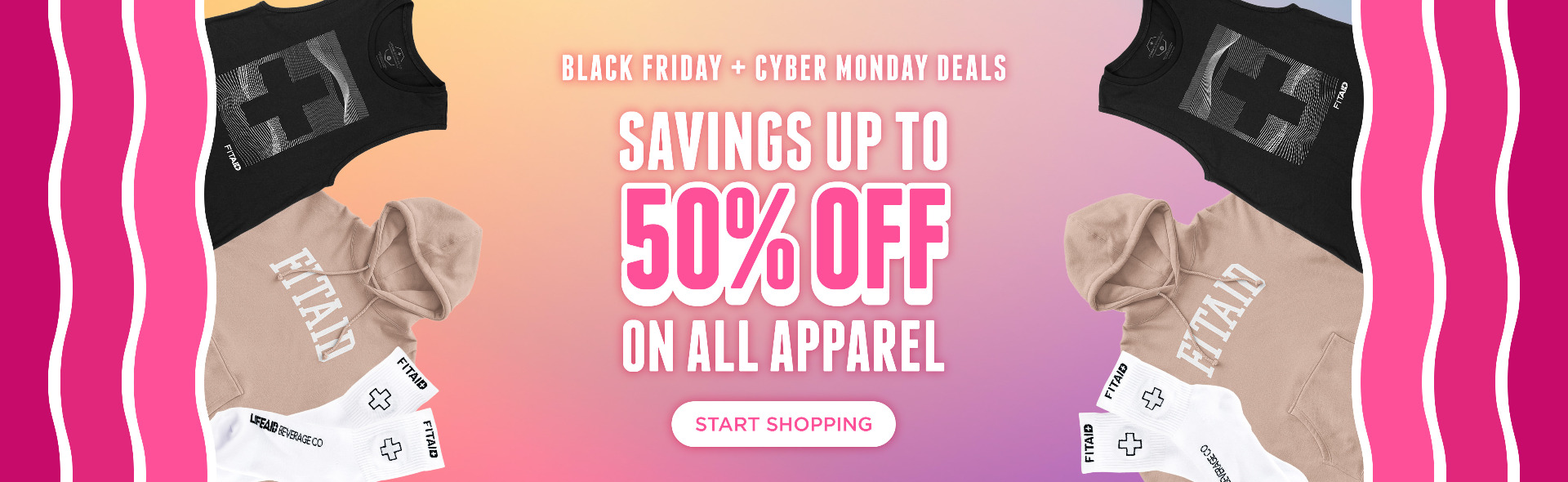 Black Friday + Cyber Monday Deals. Savings up to 50% off on all apparel. Start Shopping.