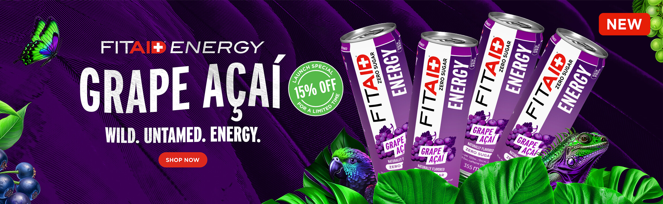 New! FITAID Energy Grape Acai. Wild Untamed Energy.